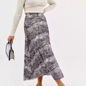 ASOS Design Pleated MIDI Skirt in Snake Print